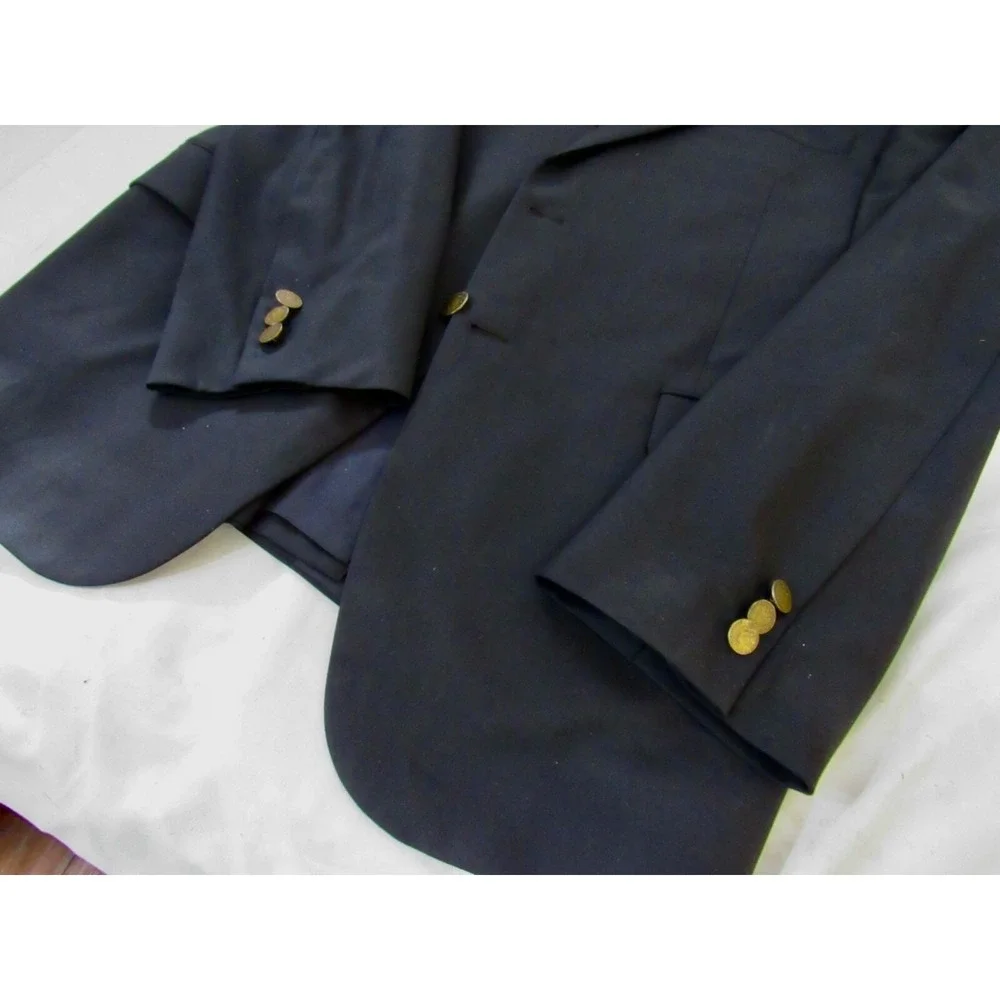 Hickey Freeman Super 140 Made for Nordstrom Monogram Button Navy Blazer Size 42R